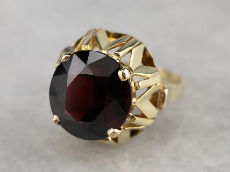 Minimalist wedding rings for women -Garnet Gold Statement Ring