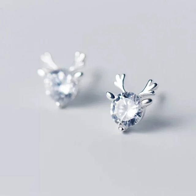 Antique earrings for women -Beautiful Reindeer Rhinestone Stud Earrings