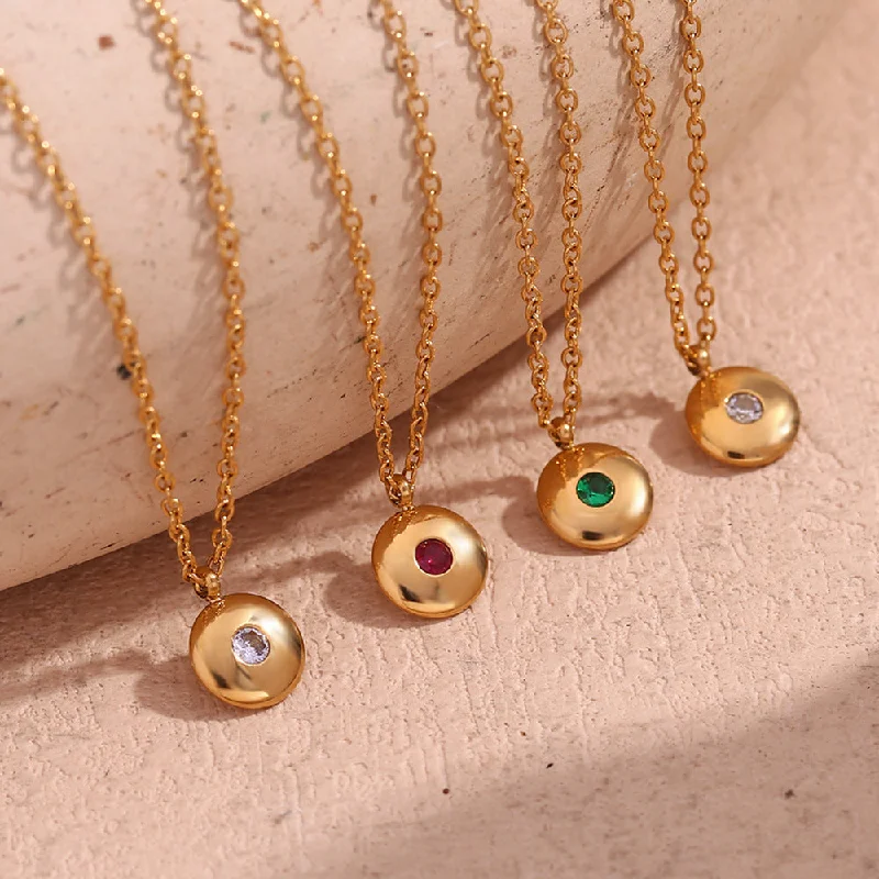 Modern necklaces for women -Fashion Round Geometric Stainless Steel 18K Gold Plated Necklaces