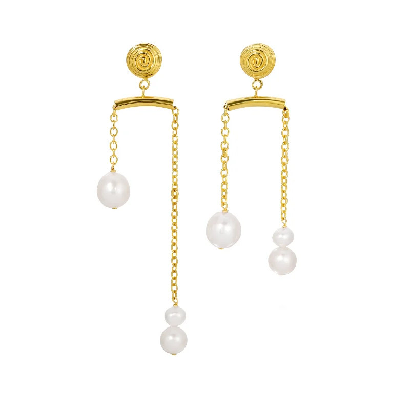 Chain earrings for women -Pulley Pearl Stud Earrings