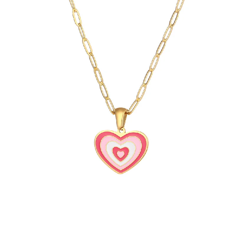 Pink concentric heart pendant necklace