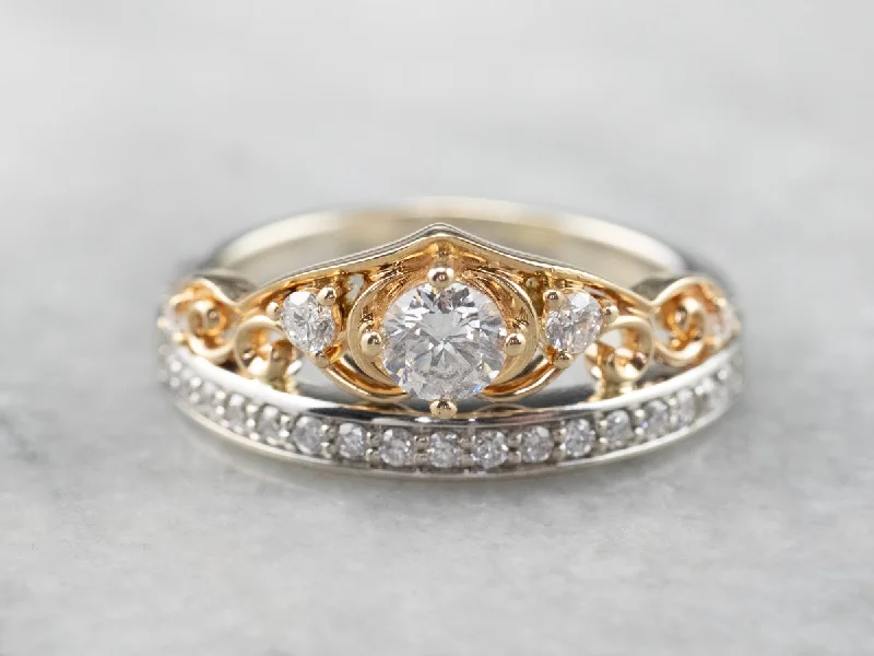 Simple gold rings for women -Two Tone Gold Diamond Anniversary Ring