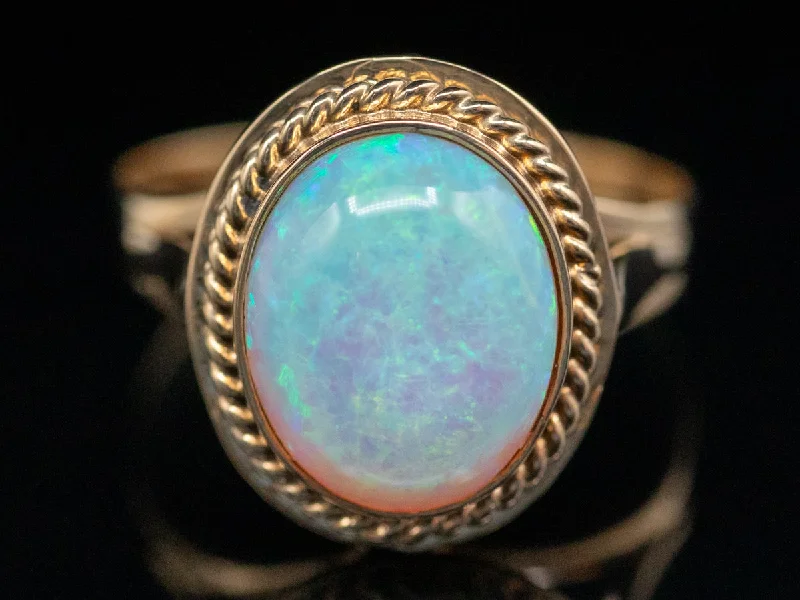 Ring sets for women -Vintage Gold Opal Solitaire Ring