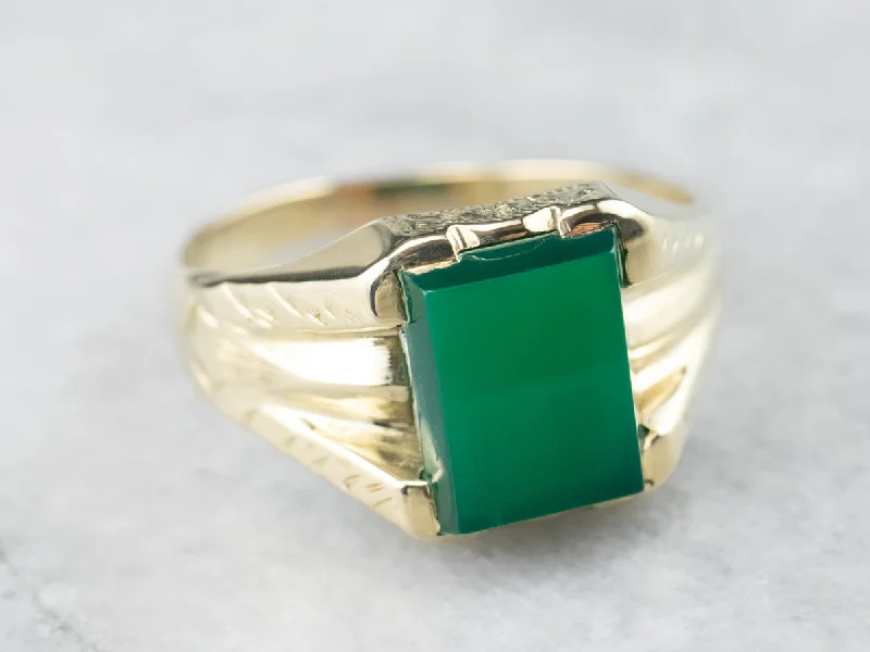 Boho rings for women -Unisex Green Gold Green Onyx Ring