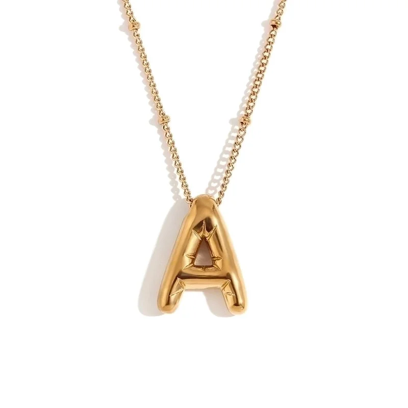 Party Balloon Letter Pendant Necklace-Gold-A