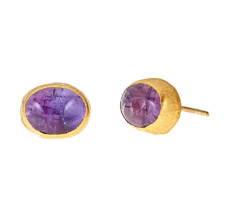 Gemstone stud earrings for women -Nava Zahavi Yellow Gold Purple Amethyst Stud Earrings