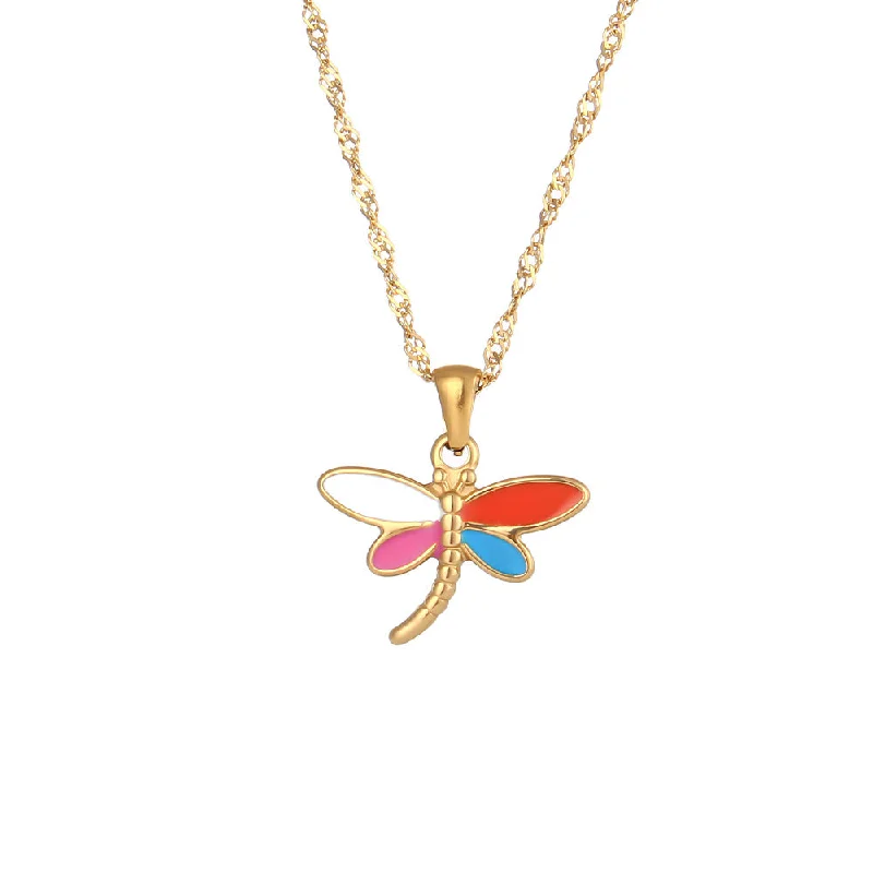 Dropping Oil Dragonfly Pendant Necklace - Blue and Red