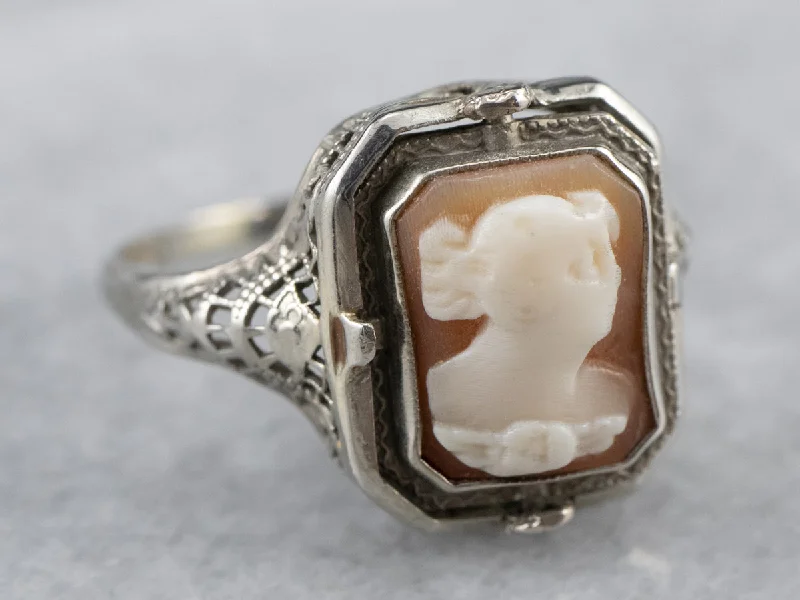 Birthstone rings for women -Art Deco Cameo and Mother of Pearl Flip Ring