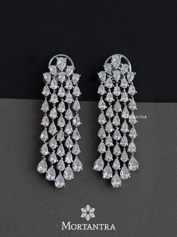 Chain earrings for women -White Color Silver Plated Faux Diamond Earrings - CZEAR495