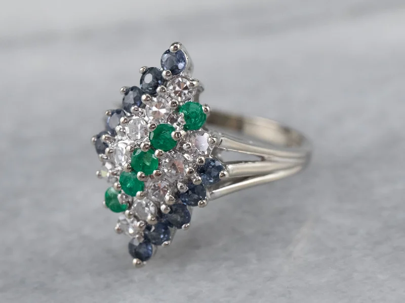 Promise rings for women -Emerald Diamond and Sapphire Cluster Ring