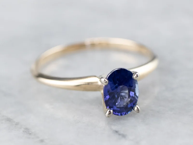 Sapphire rings for women -Two Tone Gold Sapphire Solitaire Ring