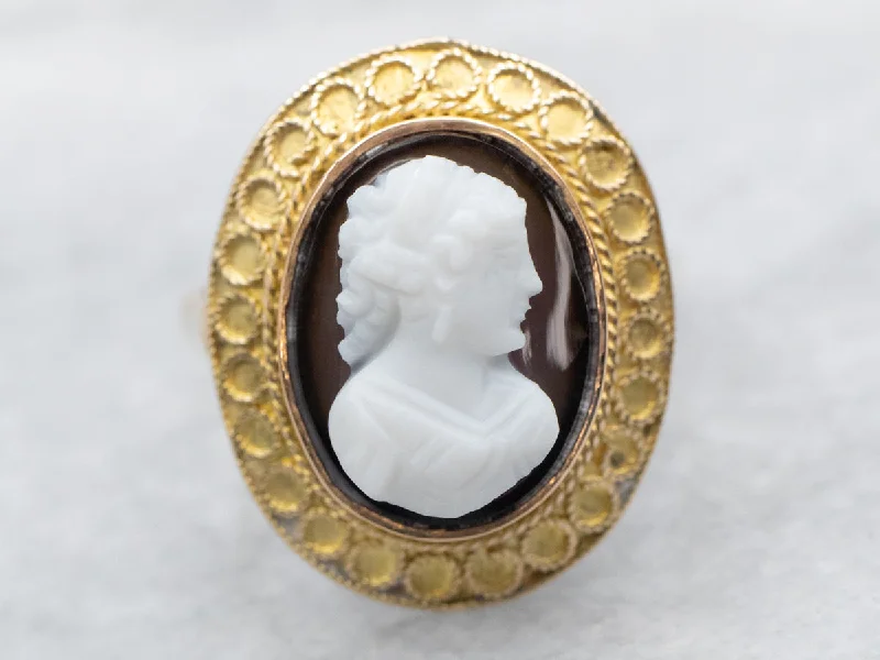 Simple gold rings for women -Antique Gold Sardonyx Cameo Ring