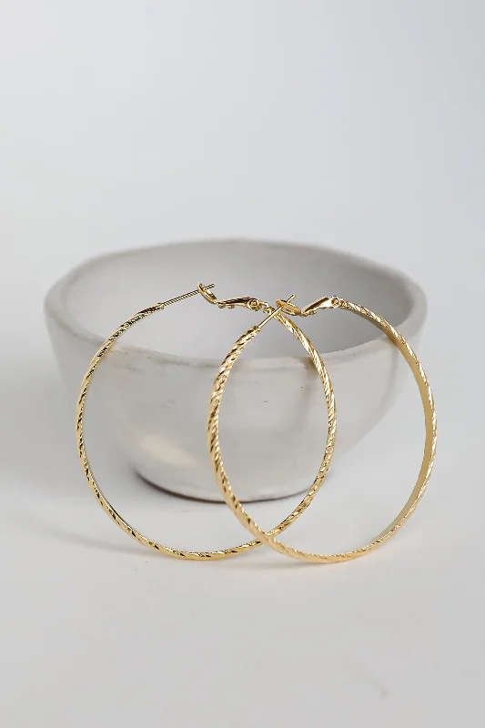 Pretty earrings for women -Sara Gold Textured Hoop Earrings