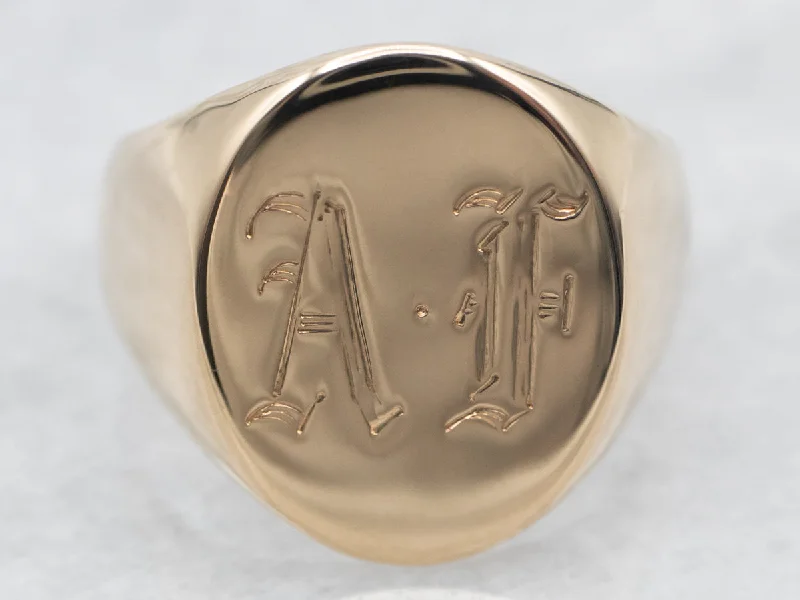 Custom rings for women -Yellow Gold "AF" Monogrammed Signet Ring