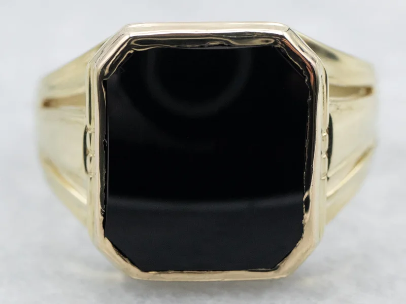 Rose gold rings for women -Yellow Gold Emerald Cut Black Onyx Ring