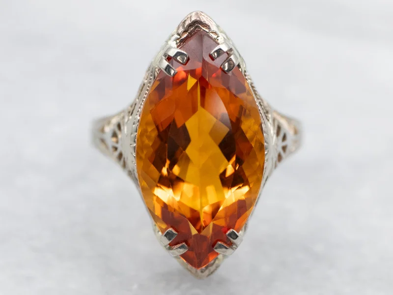 Designer rings for women -White Gold Marquise Cut Citrine Solitaire Ring