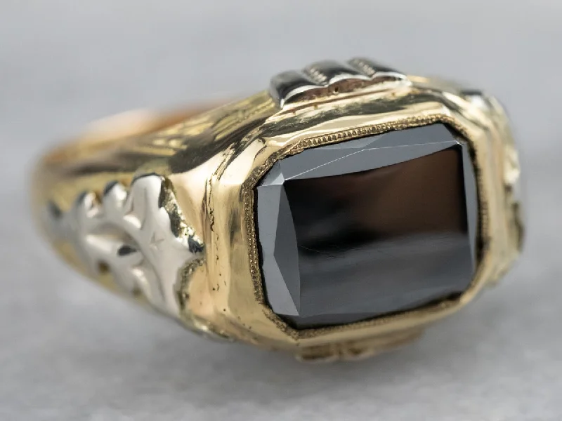 Pearl rings for women -Vintage 18K Two Toned Gold Hematite Ring