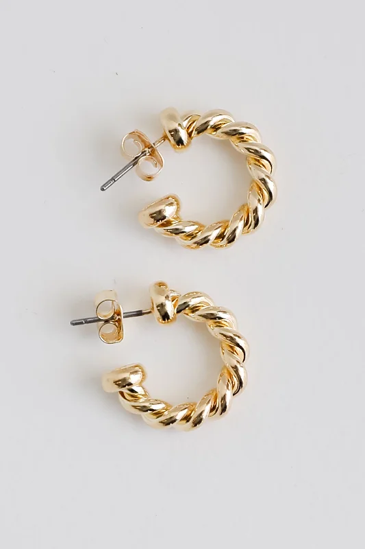 Statement earrings for women -Presley Gold Twisted Mini Hoop Earrings