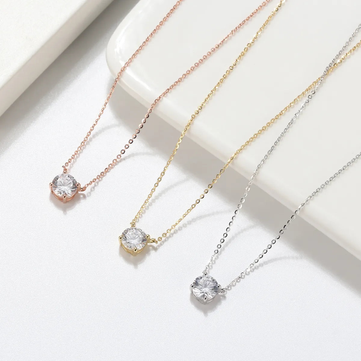 Custom name necklaces for women -Modern Style Simple Style Classic Style Solid Color Sterling Silver 14k Gold Plated Rose Gold Plated White Gold Plated Zircon Pendant Necklace In Bulk