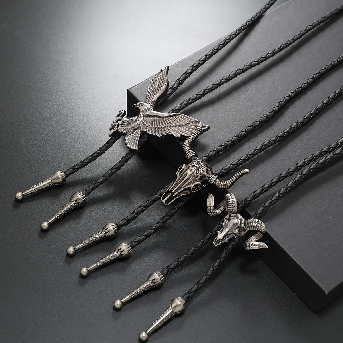 Fashion gold chain necklaces for women -Retro Cattle Eagle Pu Leather Alloy Men'S Bolo Tie Necklaces