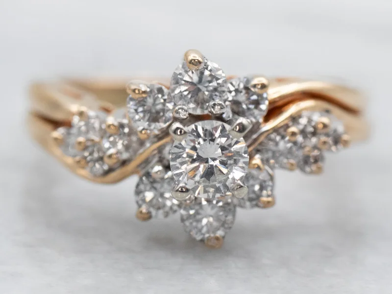 Custom silver engagement rings for women -Yellow Gold Diamond Bypass Ring with Diamond Accents