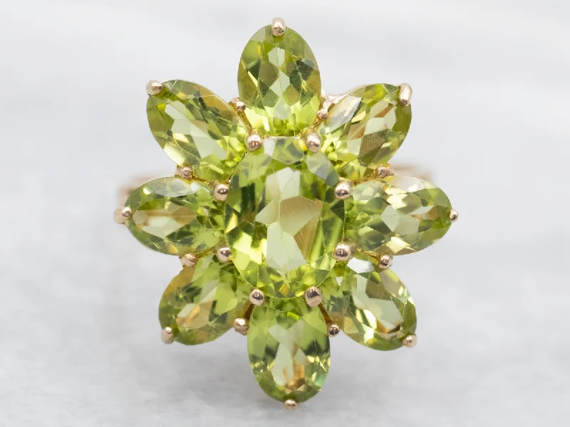 Personalized rings for women -Yellow Gold Peridot Flower Cluster Ring