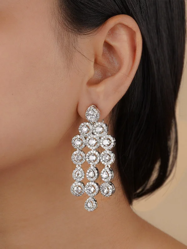 Creative earrings for women -White Color Silver Plated Faux Diamond Earrings - CZEAR517