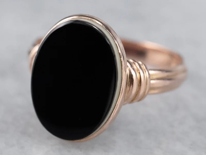 Custom rings with initials for women -Black Onyx and Rose Gold Ring