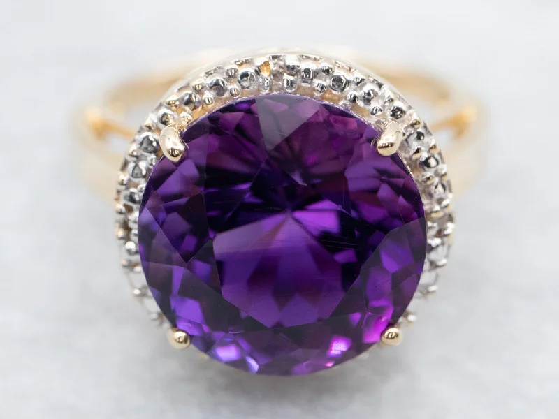 Luxury rose gold rings for women -Two Tone Gold Amethyst Cocktail Ring