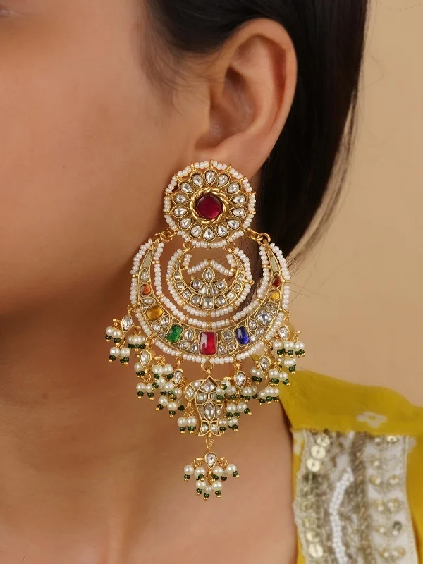 Diamond and gold earrings for women -Navratna Gold Plated Earrings - TR-EAR45N