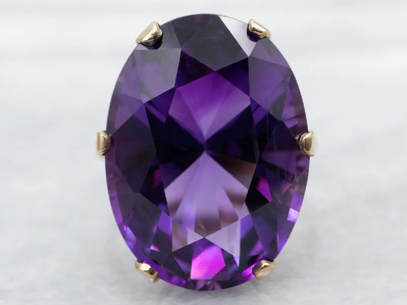 Personalized rings for women -Amethyst Solitaire Cocktail Ring