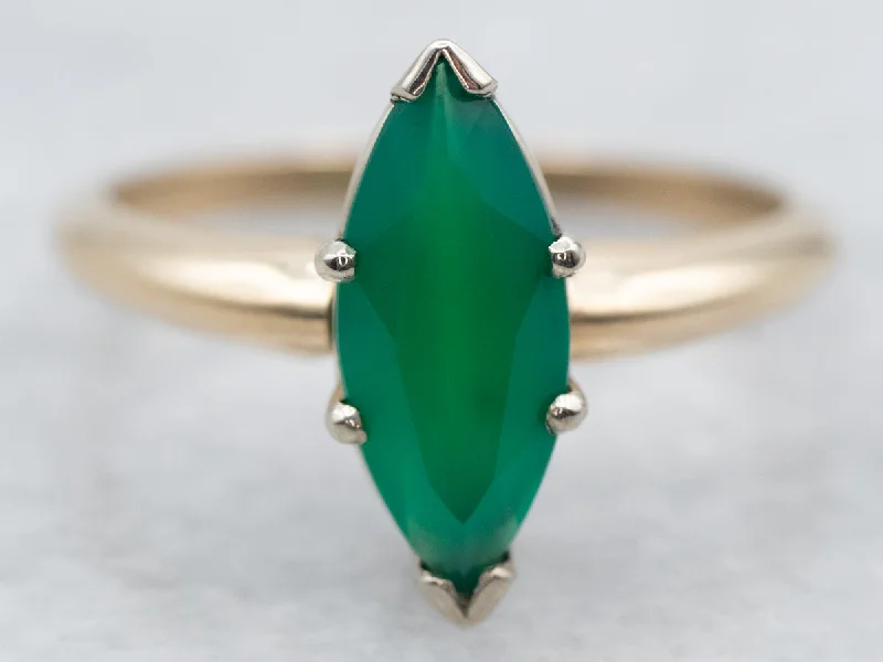 Adjustable rings for women -Yellow Gold Marquise Cut Green Onyx Solitaire Ring