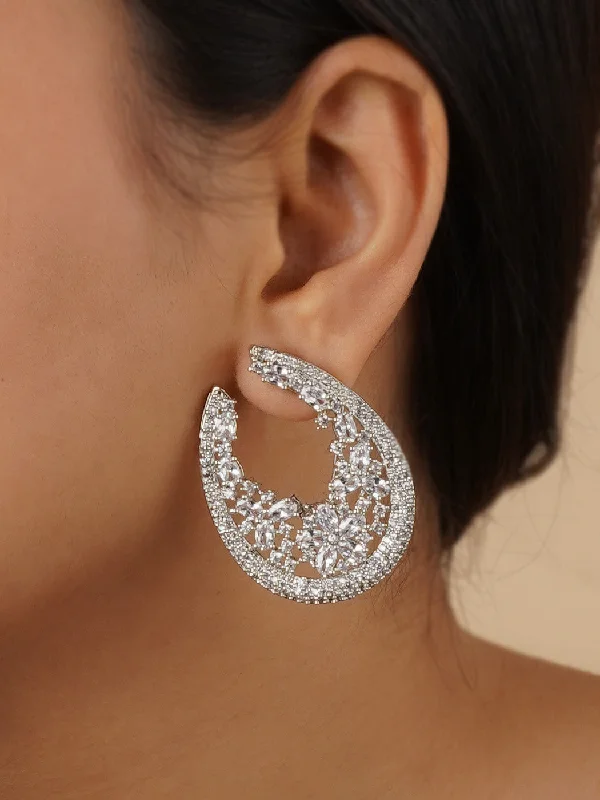 Clip-on earrings for women -White Color Silver Plated Faux Diamond Earrings - CZEAR520