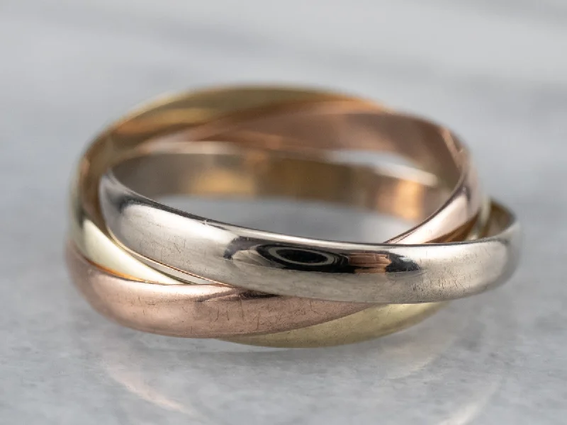 Custom rings for women -Tri Color 14K Gold Rolling Band Ring