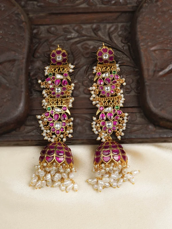 Clip-on earrings for women -Pink Color Gold Plated Jadau Kundan Earrings - ME1183M