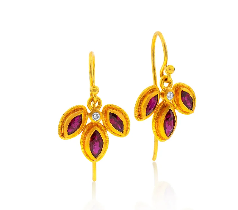 Cute earrings for women -Nava Zahavi Garnet Flower Clover Earrings