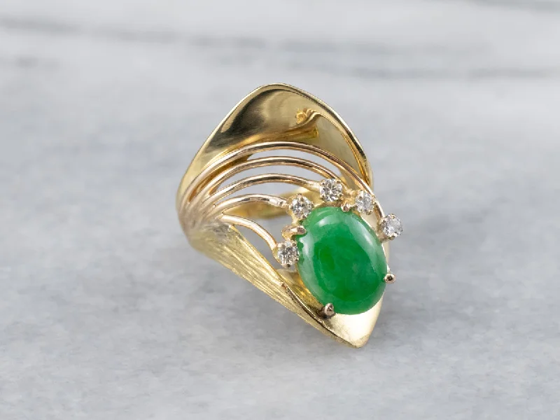 Platinum rings for women -Modernist Jade and Diamond 18K Gold Ring