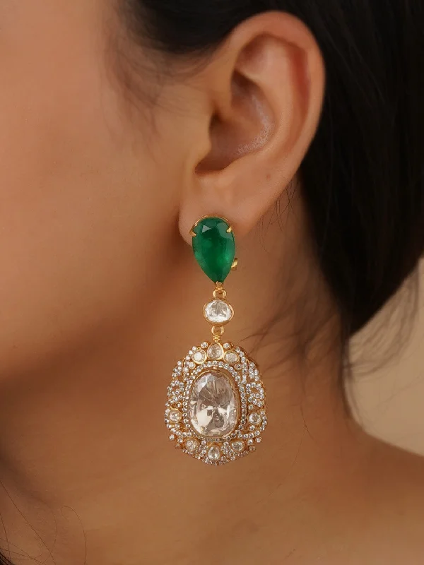 Single earring for women -Green Color Gold Plated Moissanite Earrings - MO-EAR31GR