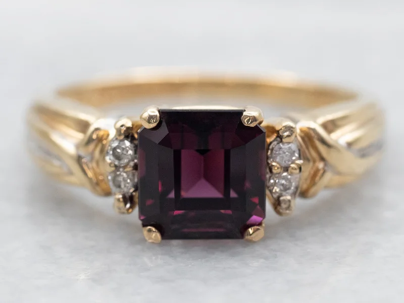 Promise rings for women -Rhodolite Garnet Ring with Diamond Accents