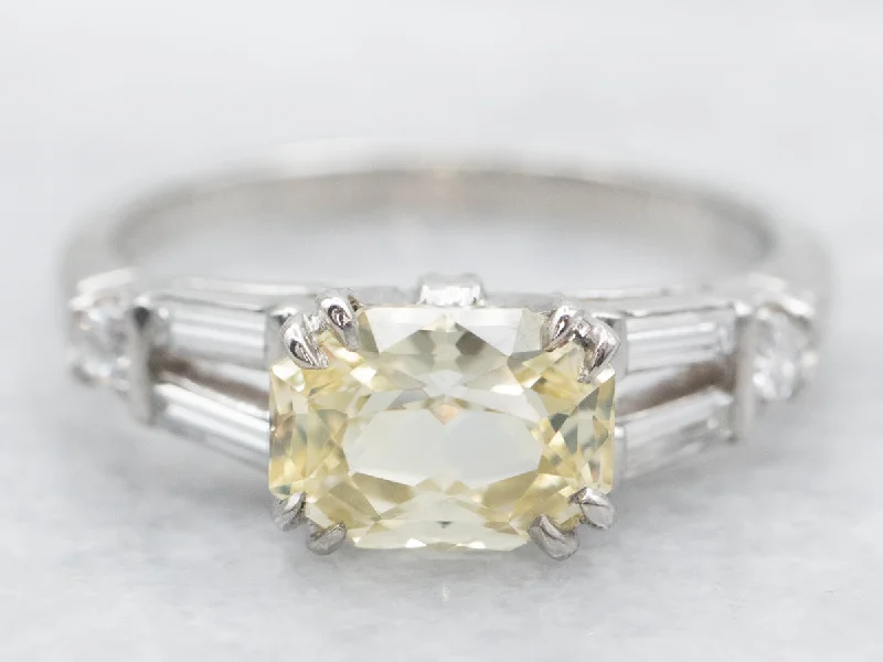 Engraved rings for women -Platinum Yellow Sapphire Ring