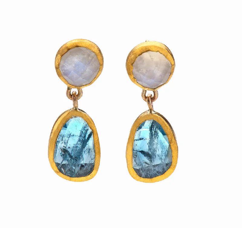 Ethnic earrings for women -Nava Zahavi Yellow Gold Moonstone Aqua Moonlit Earrings