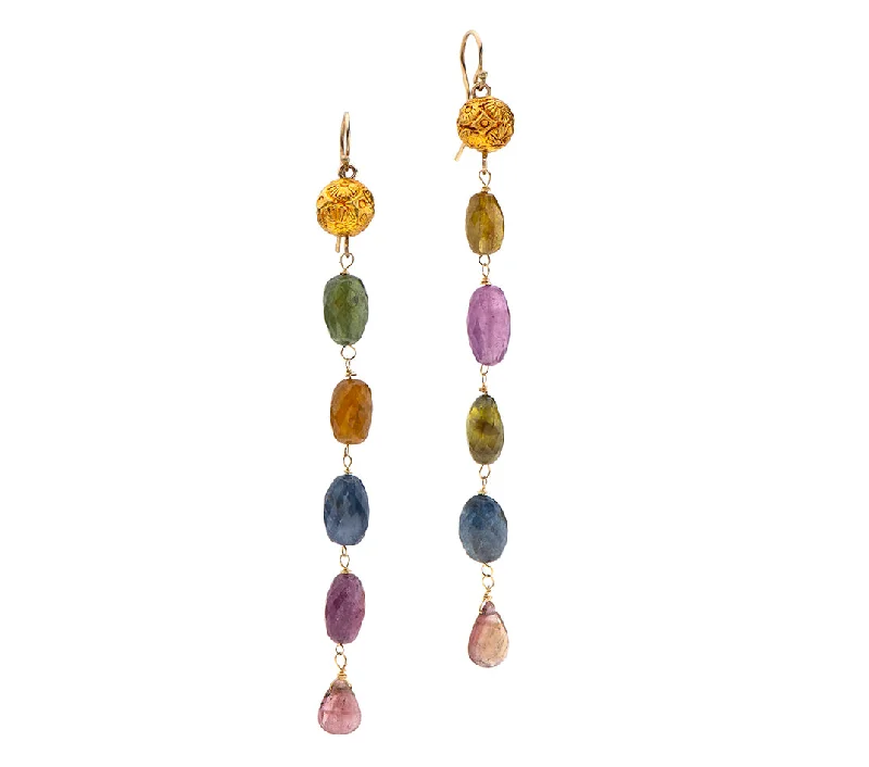 Evening earrings for women -Nava Zahavi Yellow Gold Colorful Dangling Tourmaline Earrings