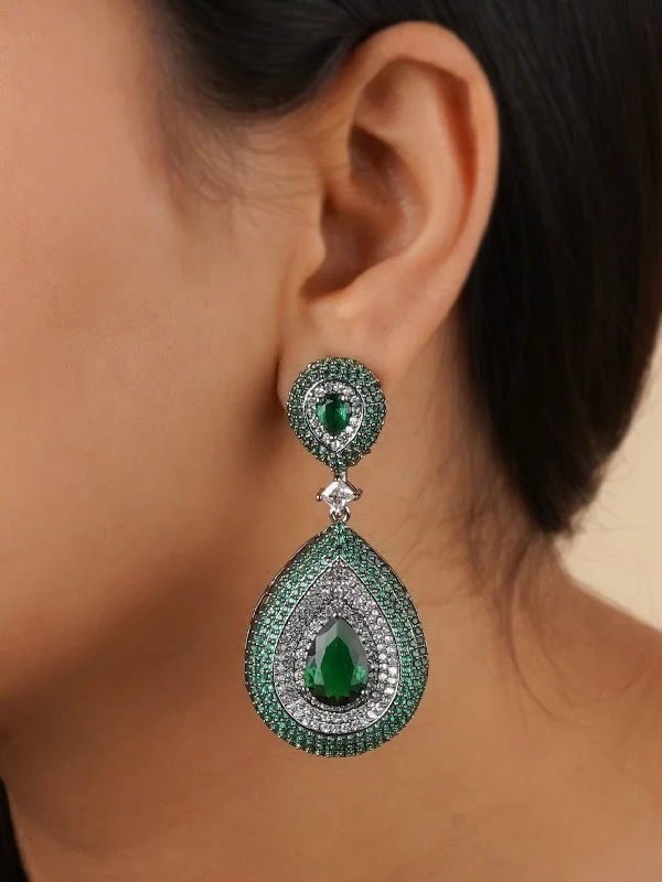 Emerald earrings for women -Green Color Silver Plated Faux Diamond Earrings - CZEAR505GR