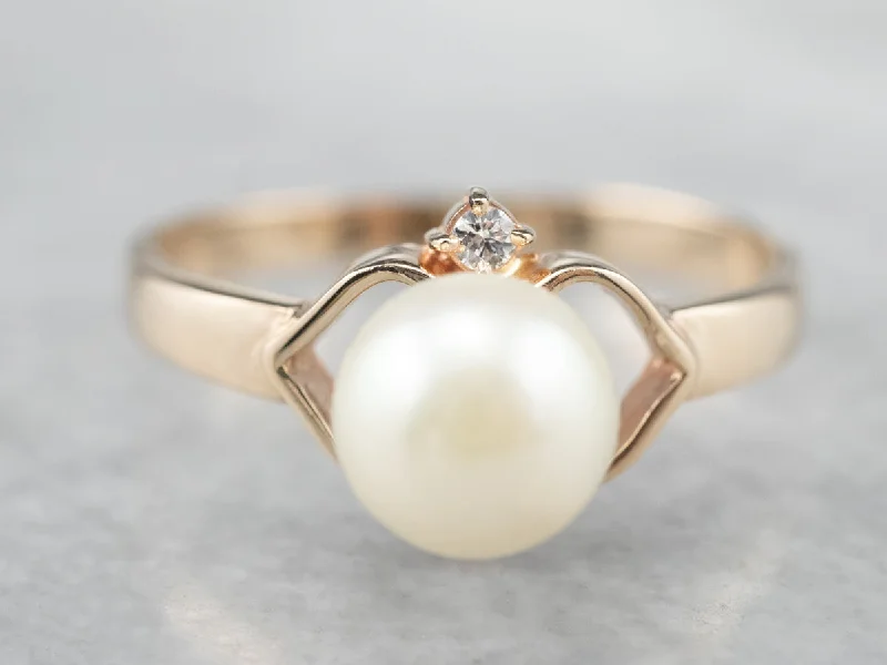 Vintage rings for women -Pearl Diamond Gold Heart Ring