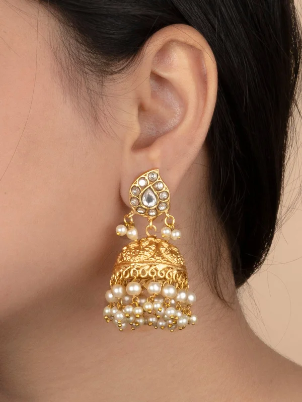 Everyday earrings for women -White Color Gold Plated Temple Earrings - TMPEAR76