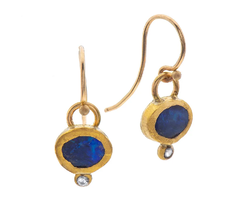 Pearl earrings for women -Nava Zahavi Yellow Gold Opal Diamond Earrings