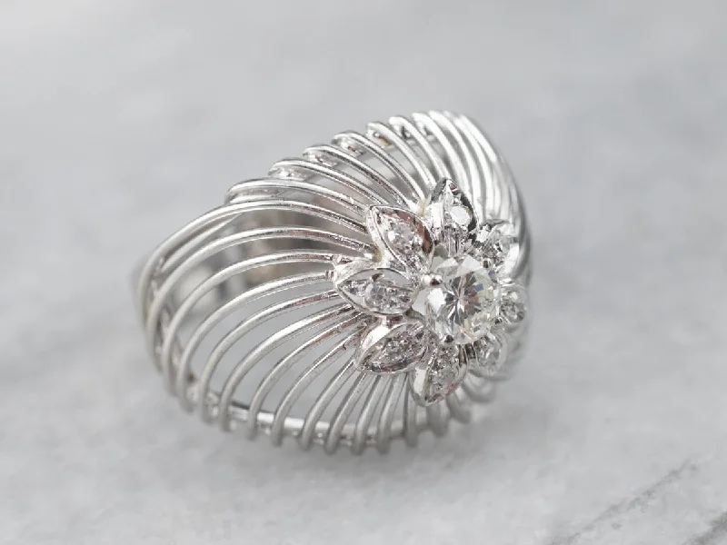 Unique gemstone rings for women -Diamond White Gold Openwork Statement Ring