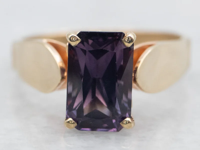 Multi-band rings for women -Emerald Cut Purple Spinel Solitaire Ring