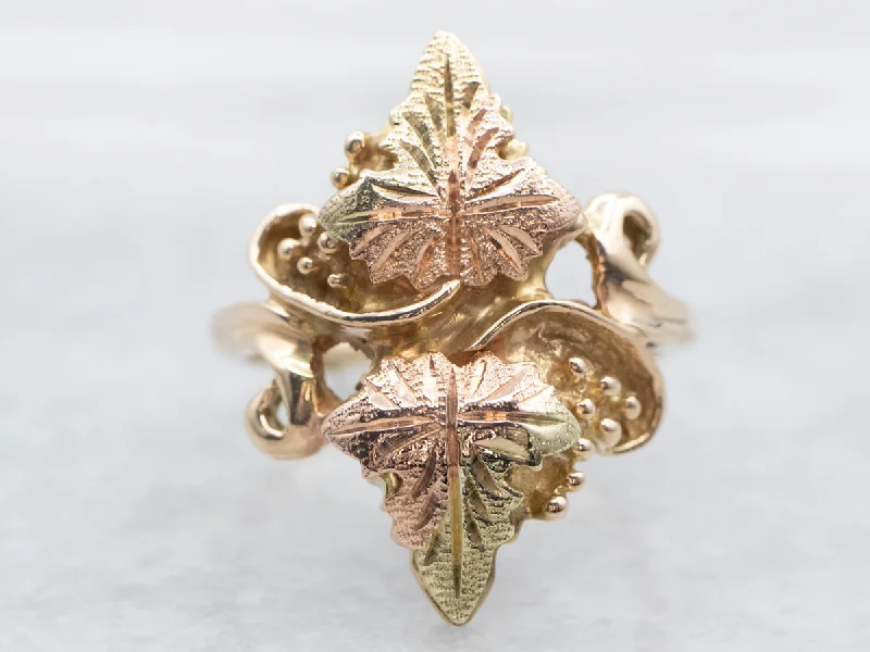 Bohemian-style rings for women -Tri Color Black Hills Leaf Ring