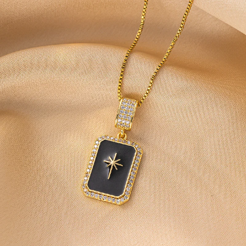 Custom gemstone necklaces for women -Moderate Luxury Quadrilateral Heart Titanium Steel 18K Gold Plated Necklaces